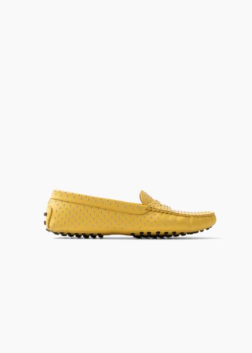 Yellow moccasins with studs