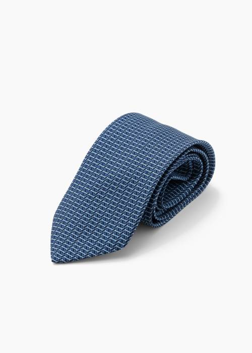 Silk tie in navy and sky blue H pattern