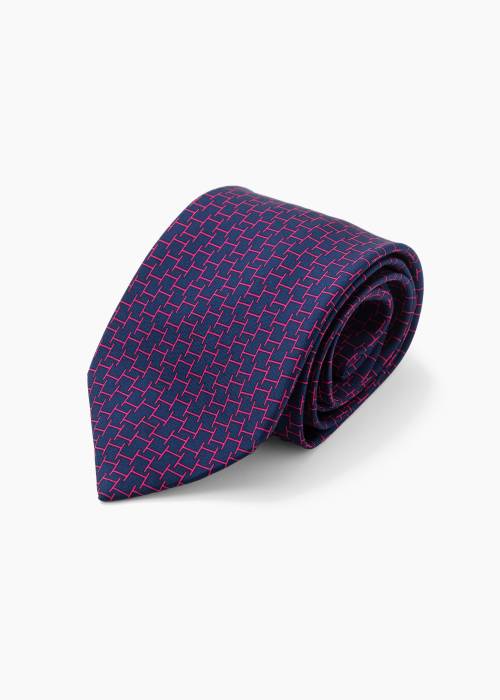 Silk tie in navy blue H pattern