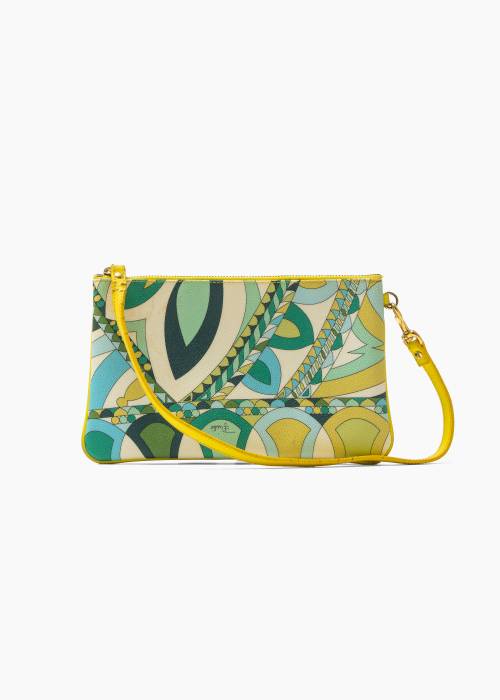 Pochette jaune et verte en cuir