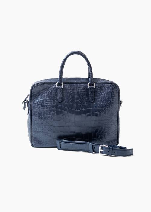 Porte-document en cuir d'alligator bleu marine