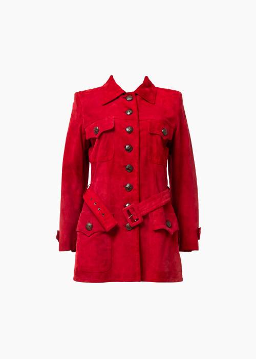 Belted red suede jacket