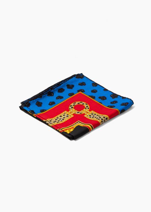 Foulard noir, rouge et bleu avec motifs panthères