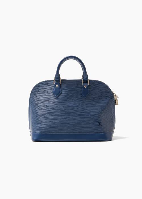 Alma PM blue bag in herringbone leather