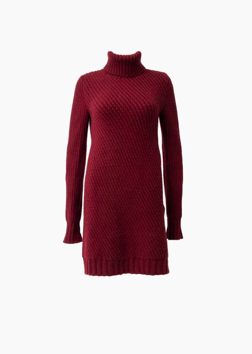 Robe-pull col roulé bordeaux en cachemire