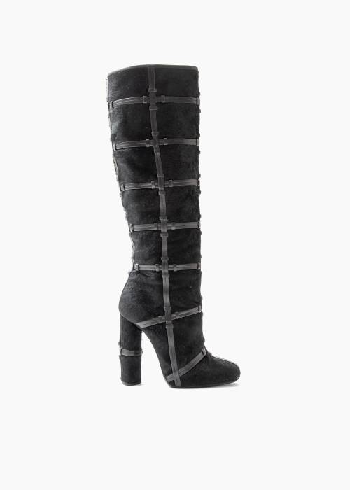 Bottes patchwork en cuir noir