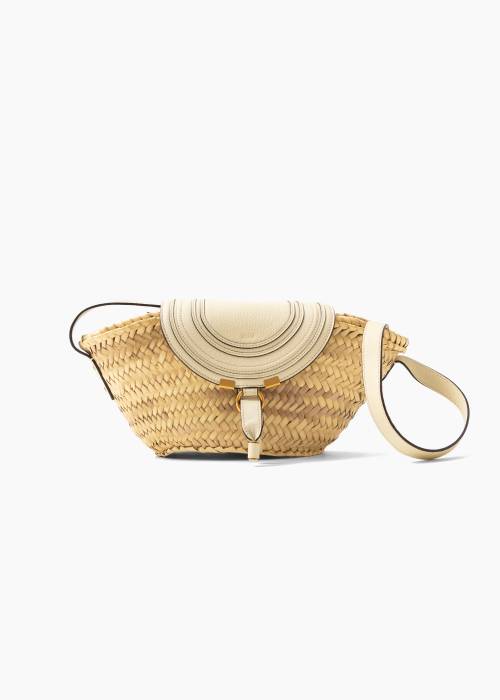 Sac panier bandoulière Marcie en raphia et cuir écru