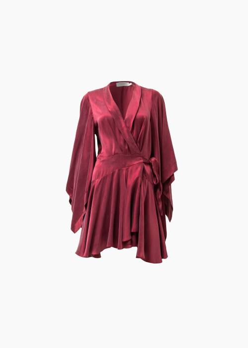 Mini robe portefeuille en soie bordeaux