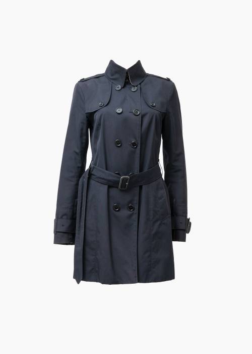 Mid-length navy blue trench coat