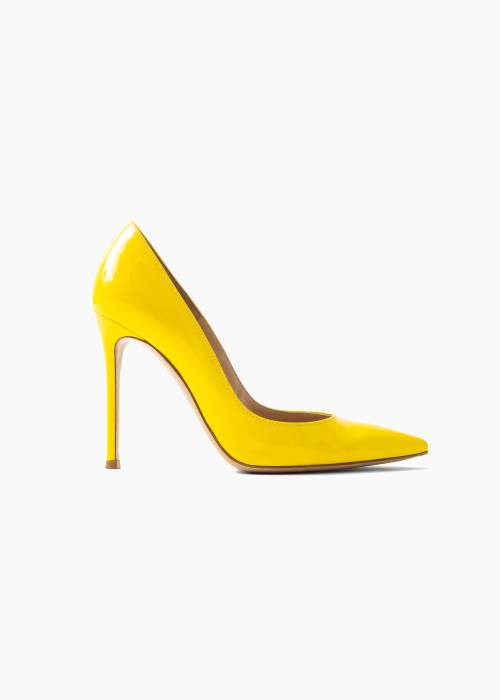 Yellow patent leather pumps