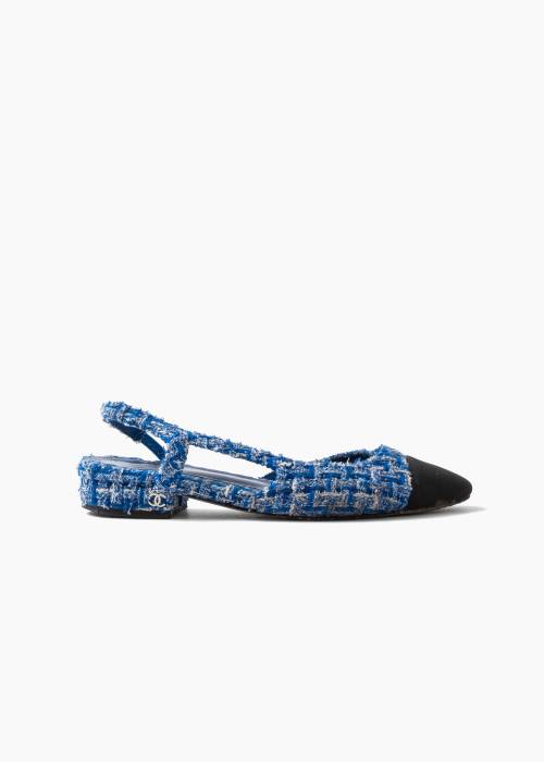 Slingback-Ballerinas aus blauem Tweed