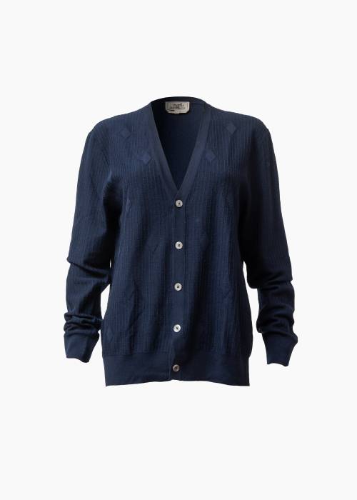 Cardigan boutonné en laine bleu marine