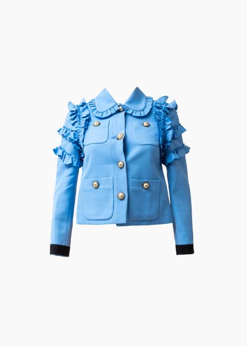 Short blue ruffled jacket