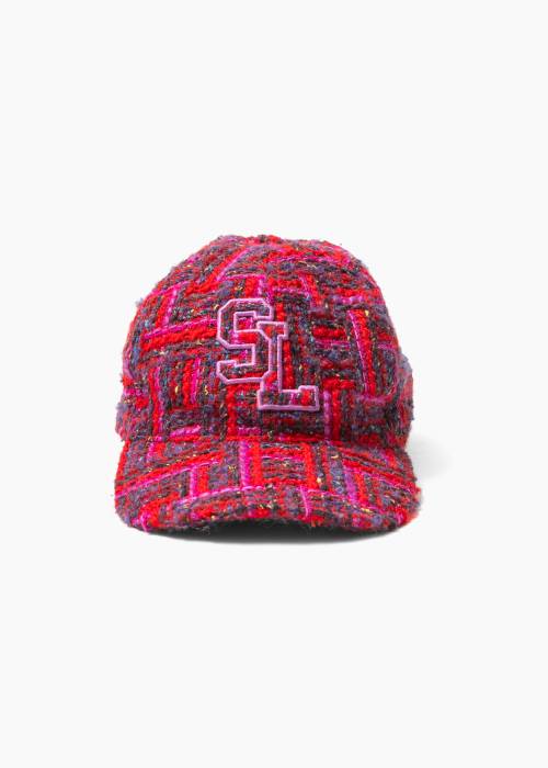 Casquette SL en tweed de laine à carreaux rouge