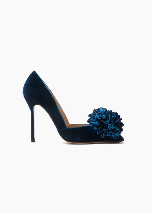 Escarpins en velours avec pompons floraux