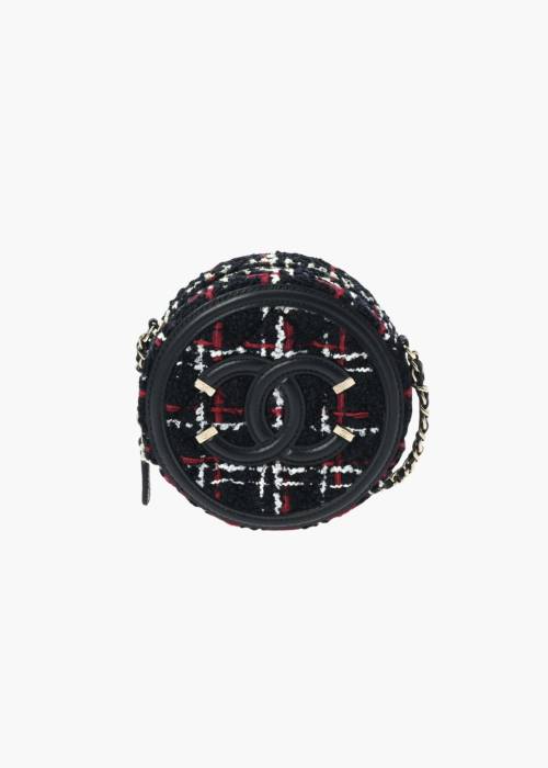 Sac Mini rond en tweed rouge et noir