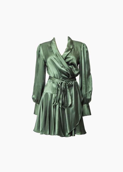 Robe portefeuille en soie verte