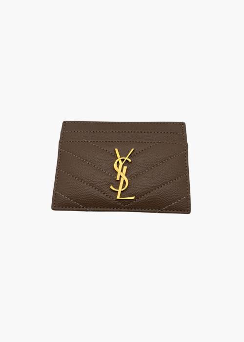 Beigefarbenes Kartenetui aus Leder mit goldenen Verzierungen