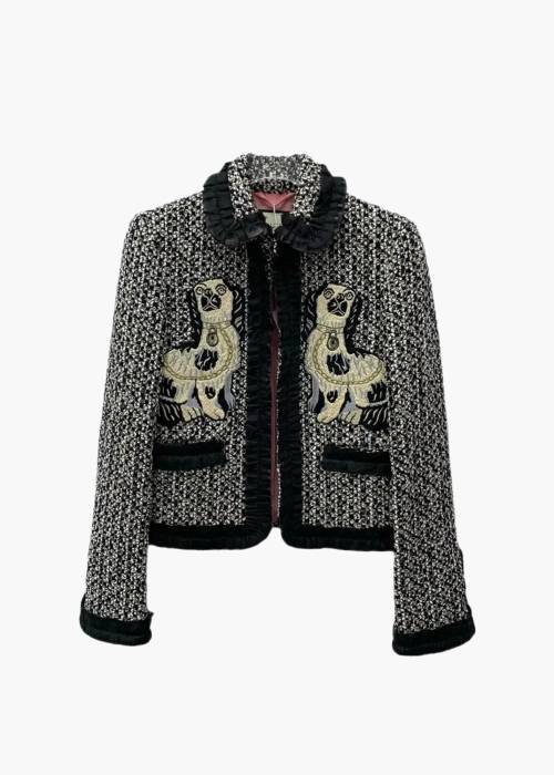 Veste en tweed avec broderies de chiens spaniels