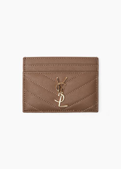 Porte carte en cuir beige avec bijouterie dorée
