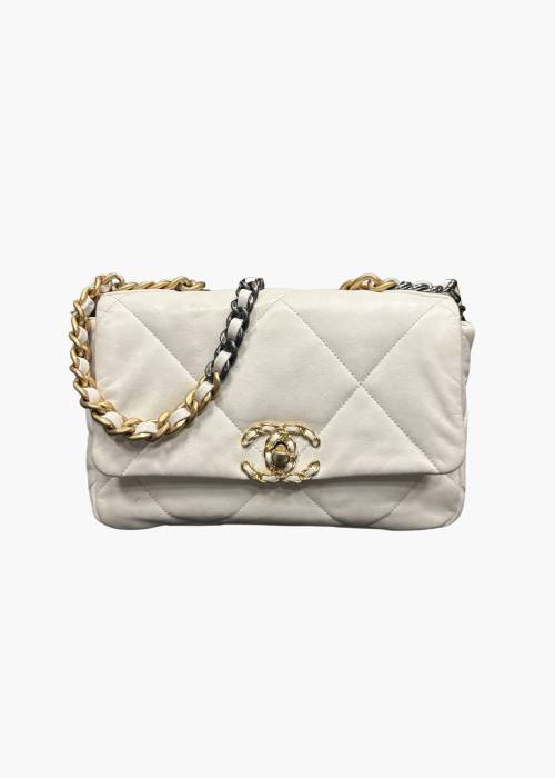 Sac Chanel 19 à rabat en cuir blanc