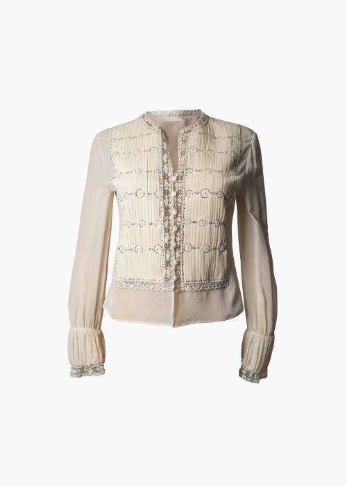 Chemisier écru en soie et perles