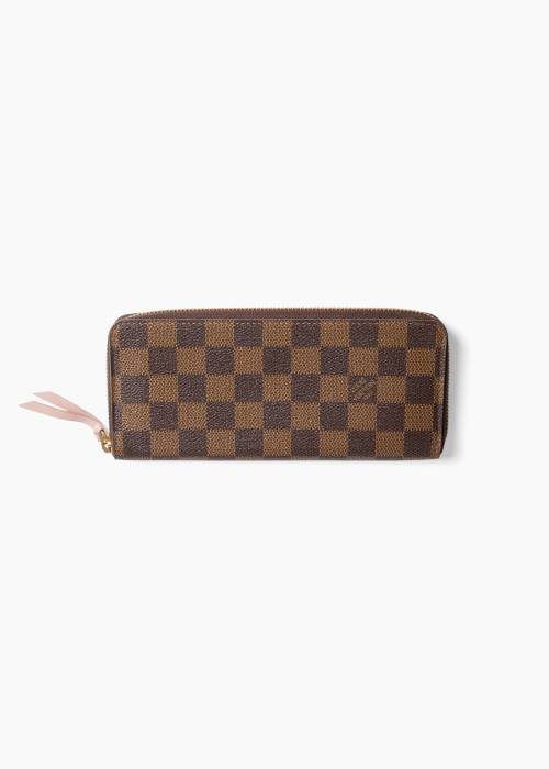 Portefeuille Clémence en toile damier ébène et cuir rose