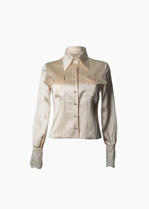 Chemise en soie et dentelle écrue