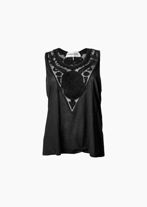 Débardeur noir avec détail de cœur en dentelle et perles