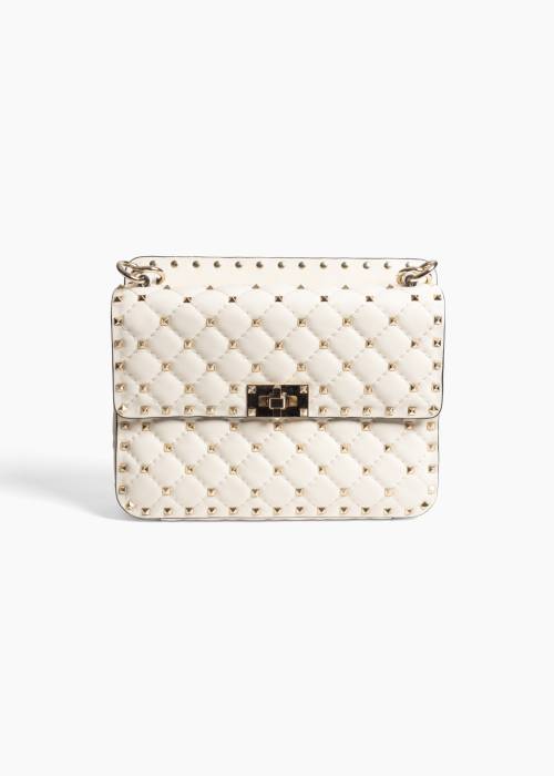 Sac Rockstud Spike moyen en cuir nappa matelassé écru