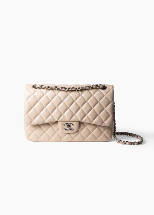 Grand sac classique en cuir de veau beige