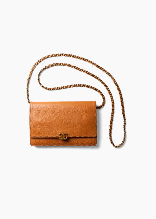 Vintage Wallet On Chain in Brown Leather