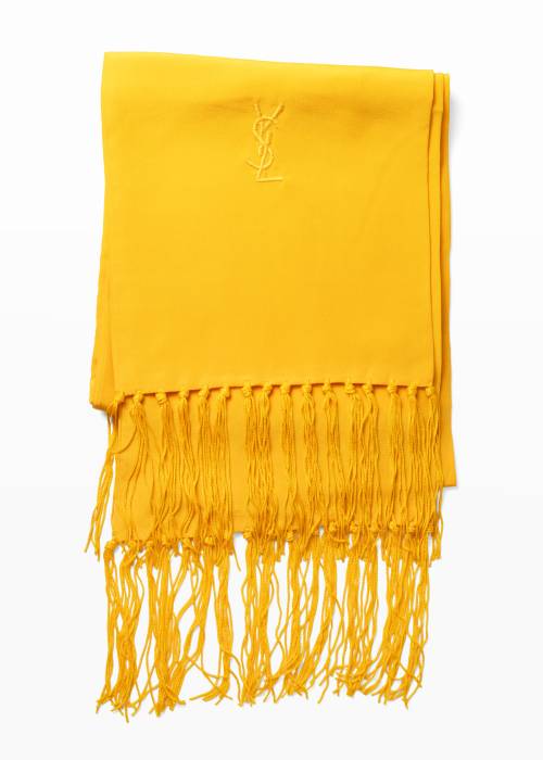 Vintage bright yellow silk stole with fringed edges