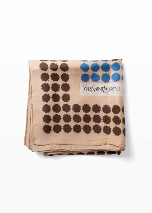 Foulard vintage en soie à motif marron et bleu