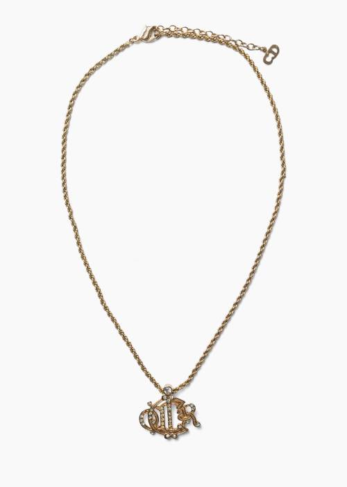 Vintage-Halskette aus vergoldetem Metall mit Strasssteinen