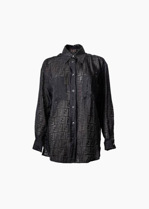 Chemise noire transparente vintage à motif Zucca