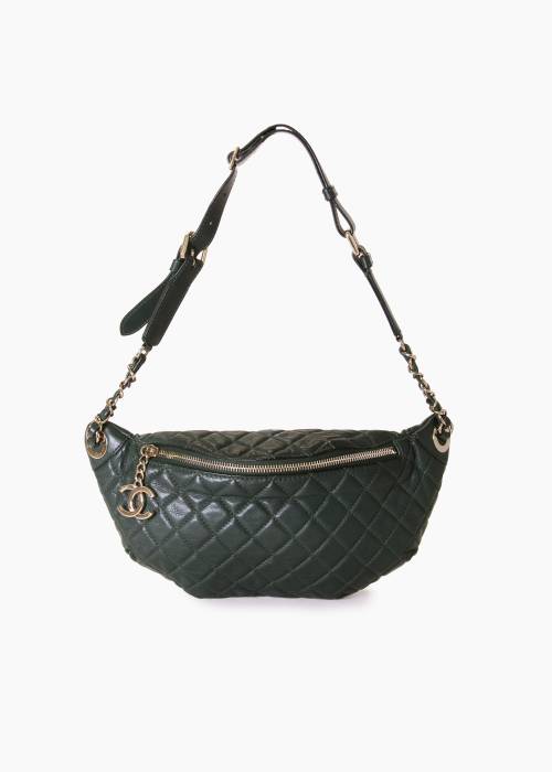 Dunkelgrüne gesteppte Leder-Gürteltasche