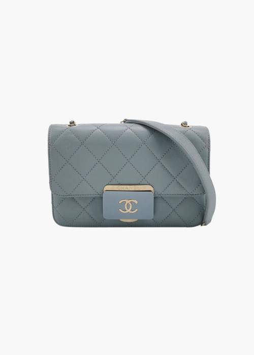 Blue-Grey Beauty Lock Flap Bag