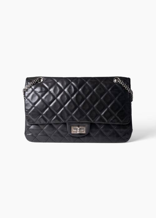 Large 2.55 bag in black quilted leather with a chain shoulder strap