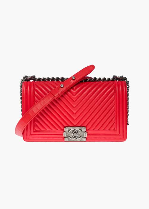 Sac Boy Old Medium en cuir matelassé chevrons corail