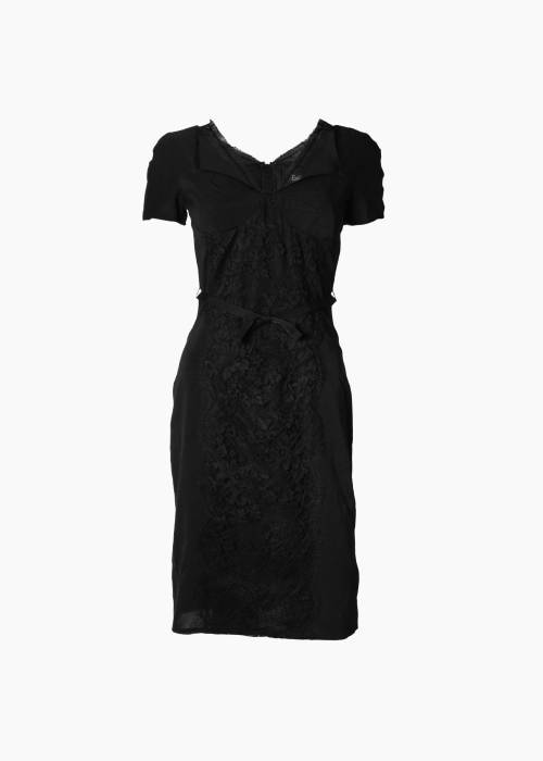 Black short-sleeve dress with lace