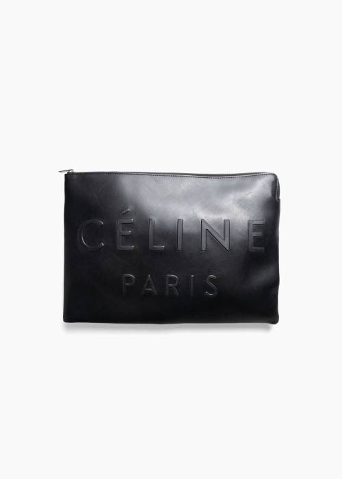 Pochette en cuir noir avec logo
