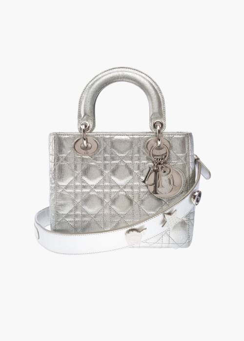 Sac Lady Dior Small en cuir argenté