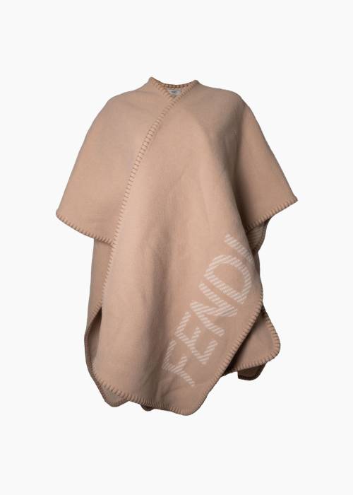 Poncho avec logo en laine vierge et cachemire beige