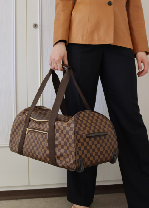 Louis Vuitton brown checkered suitcase