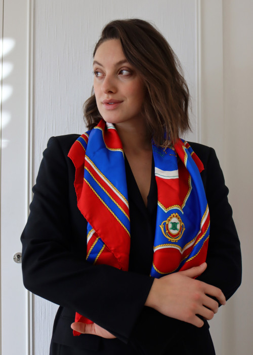 Blue and red silk scarf