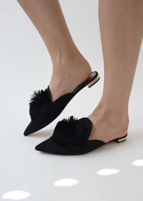 Suede flat shoes with fur