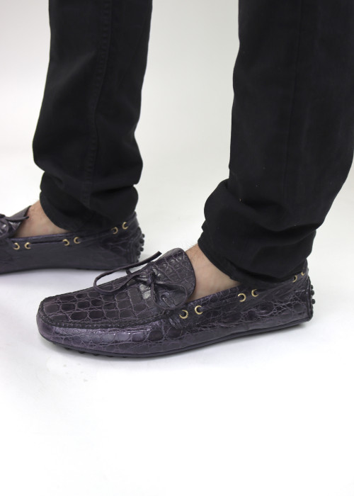 Purple crocodile loafers