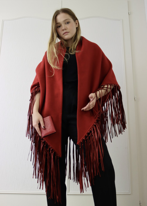 Cashmere and red leather shawl