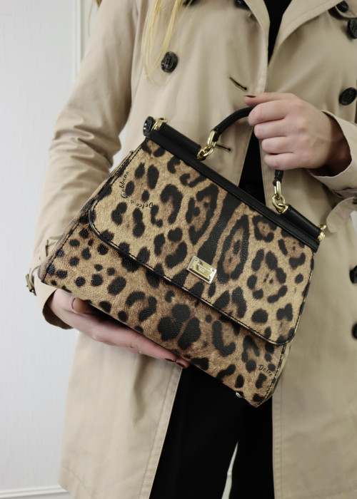 Miss Sicily Tasche aus Leder mit Leopardenmuster